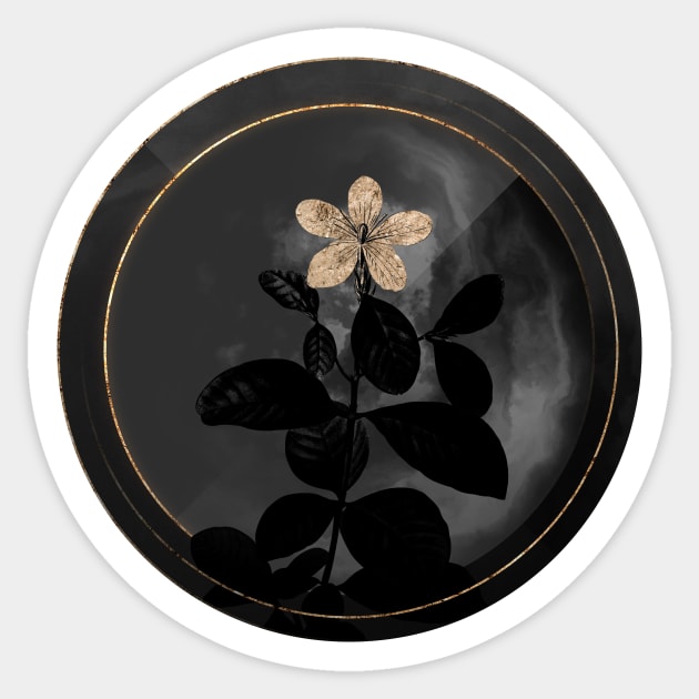 Shadowy Gardenia Botanical on Black and White Sticker by Holy Rock Design